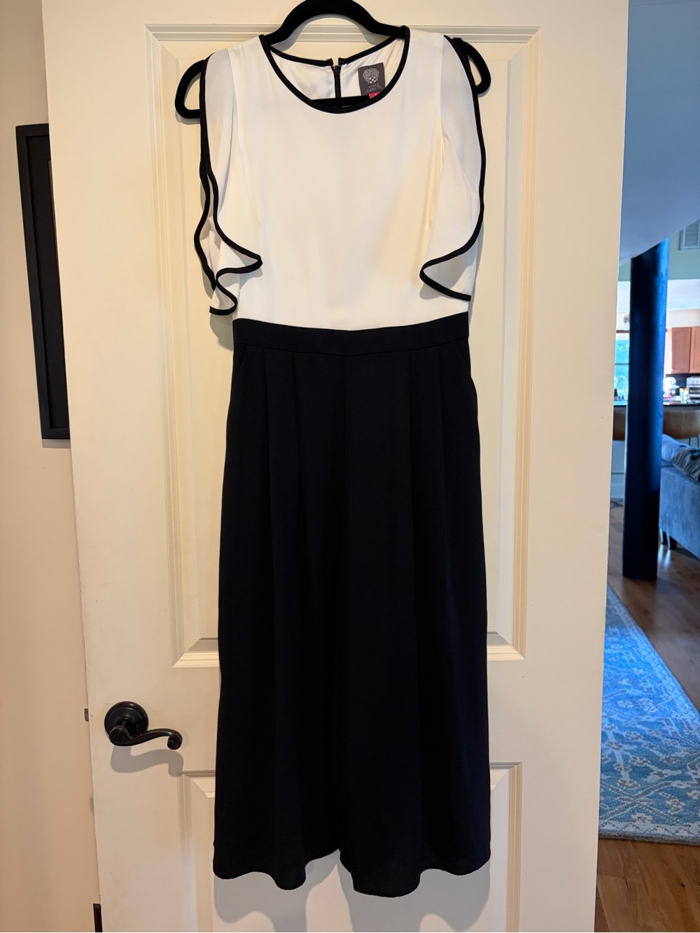 Vince Camuto Black & White Ruffle Sleeve Midi Dress